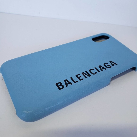 Balenciaga Designer IPhone Phone 6" Case X XS Cover Solid Blue Logo Leather New - Picture 6 of 6